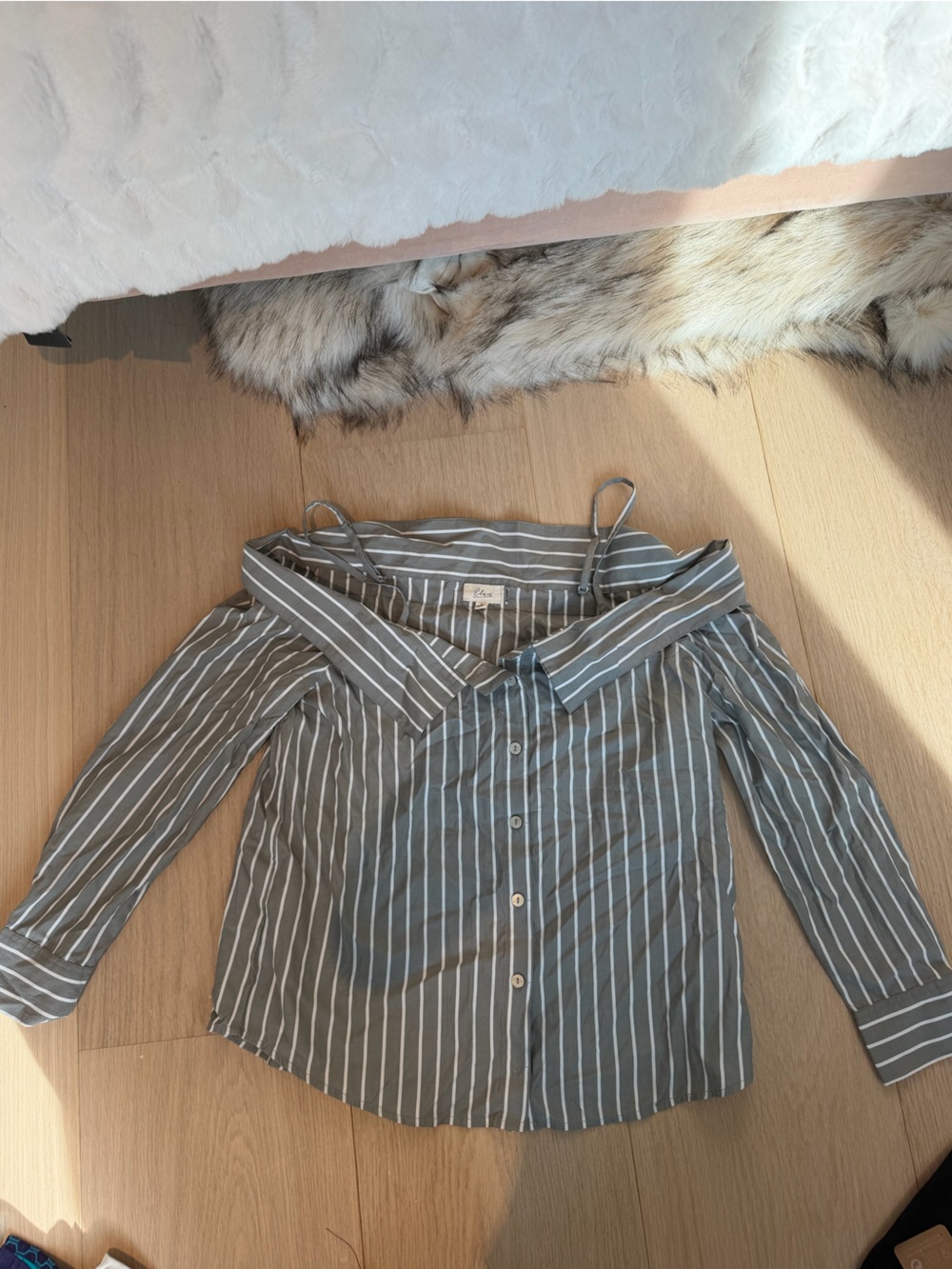 Striped Button-Down Shirt Jacket - Gray and White